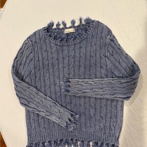 Zenana Outfitters Fringed Cable Knit Sweater - Gray